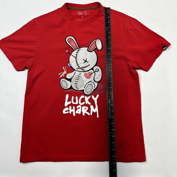 BKYS Men's Lucky Charm Rose Orig. Print Embroidered Top, Stitch T-Shirt Red Med - Picture 3 of 7